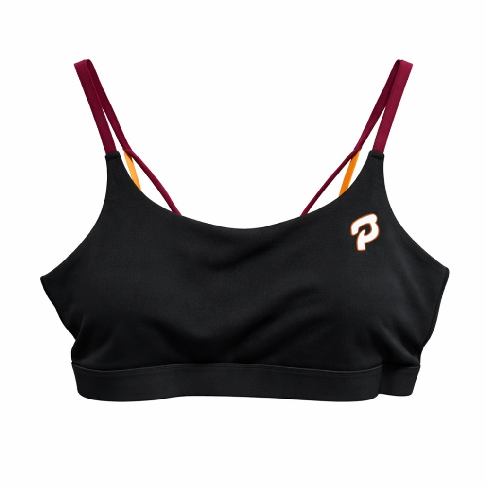 Peloton Black Sports Bra with Burgundy and Orange Straps NWT